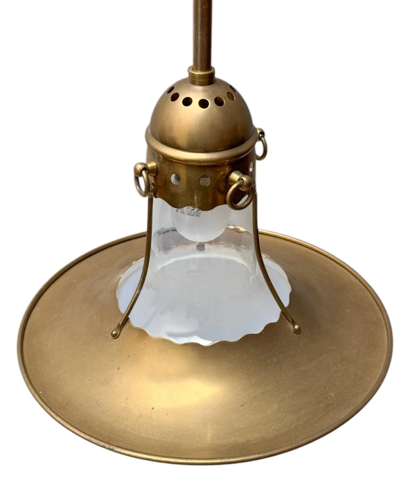 Arts & Crafts Brass Pendant with Glass Shade, 1900s